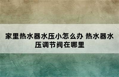 家里热水器水压小怎么办 热水器水压调节阀在哪里